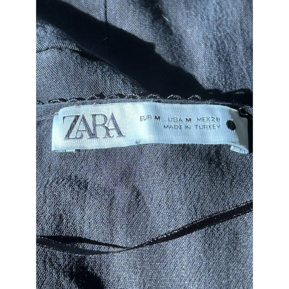 ZARA Front Lace Long Sleeve Button Front Dress Size Medium Black  Gothic - Picture 8 of 12